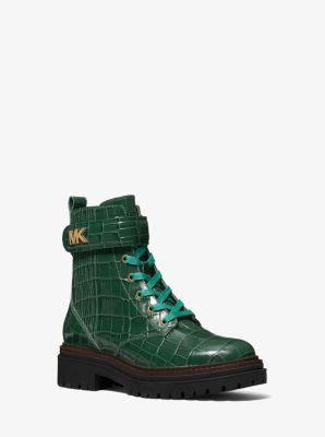 michael kors stark logo and leather combat boot|Stark Crocodile Embossed Leather Combat Boot .